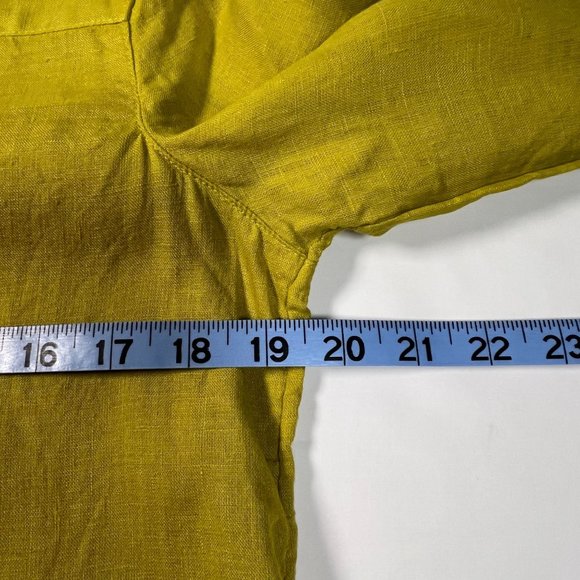 TAHARI SM 100% Linen Chartreuse Tunic Top 3/4 Sleeve Popover Blouse Lagenlook - Picture 7 of 8